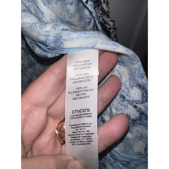 Chicos Jacket Womens 2 Large Linen Floral open Blazer Fringe Coastal Career - Picture 5 of 7